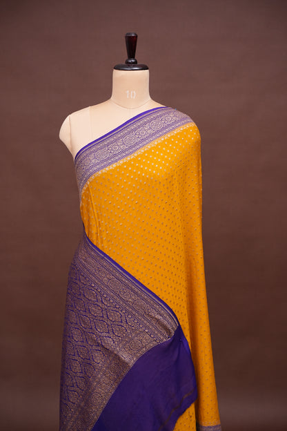 Pure Khadi Georgette Banarasi Saree - Yellow & Purple
