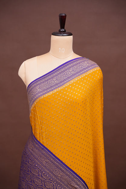Pure Khadi Georgette Banarasi Saree - Yellow & Purple