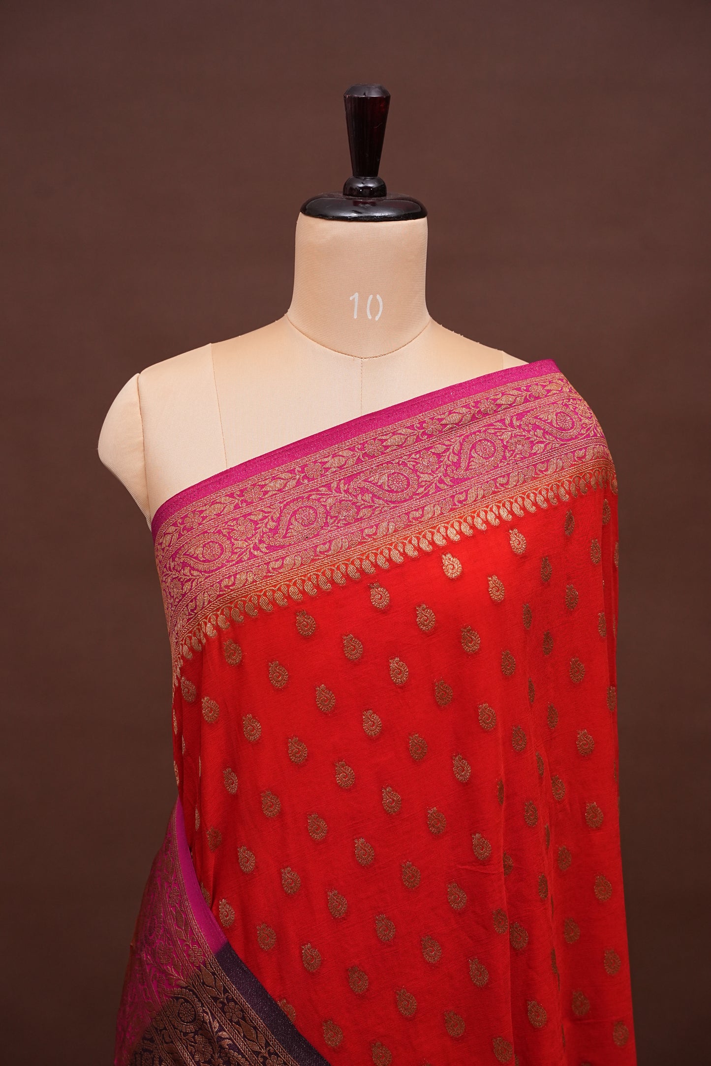 Banarasi Crepe Silk Georgette Saree –Orange & Deep Purple