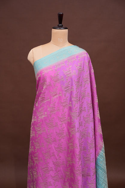 Georgette Silk Banarasi Saree - Candy Pink & Baby Blue