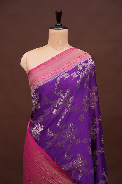 Georgette Silk Banarasi Saree - Violet & Pink