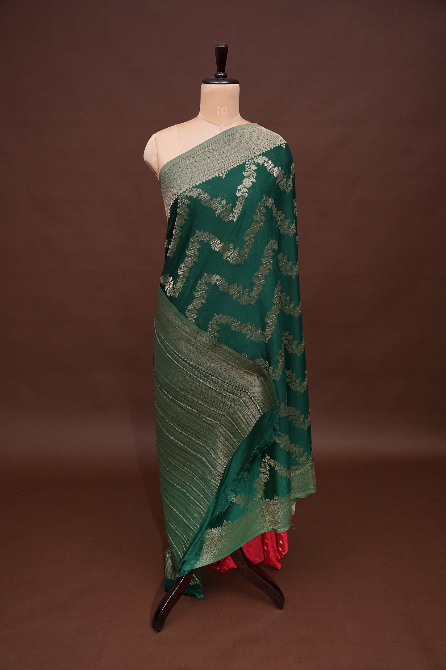 Georgette Silk Banarasi Saree - Emerald Green
