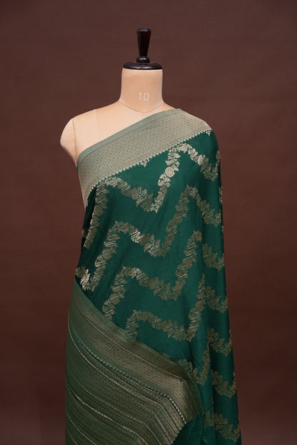 Georgette Silk Banarasi Saree - Emerald Green