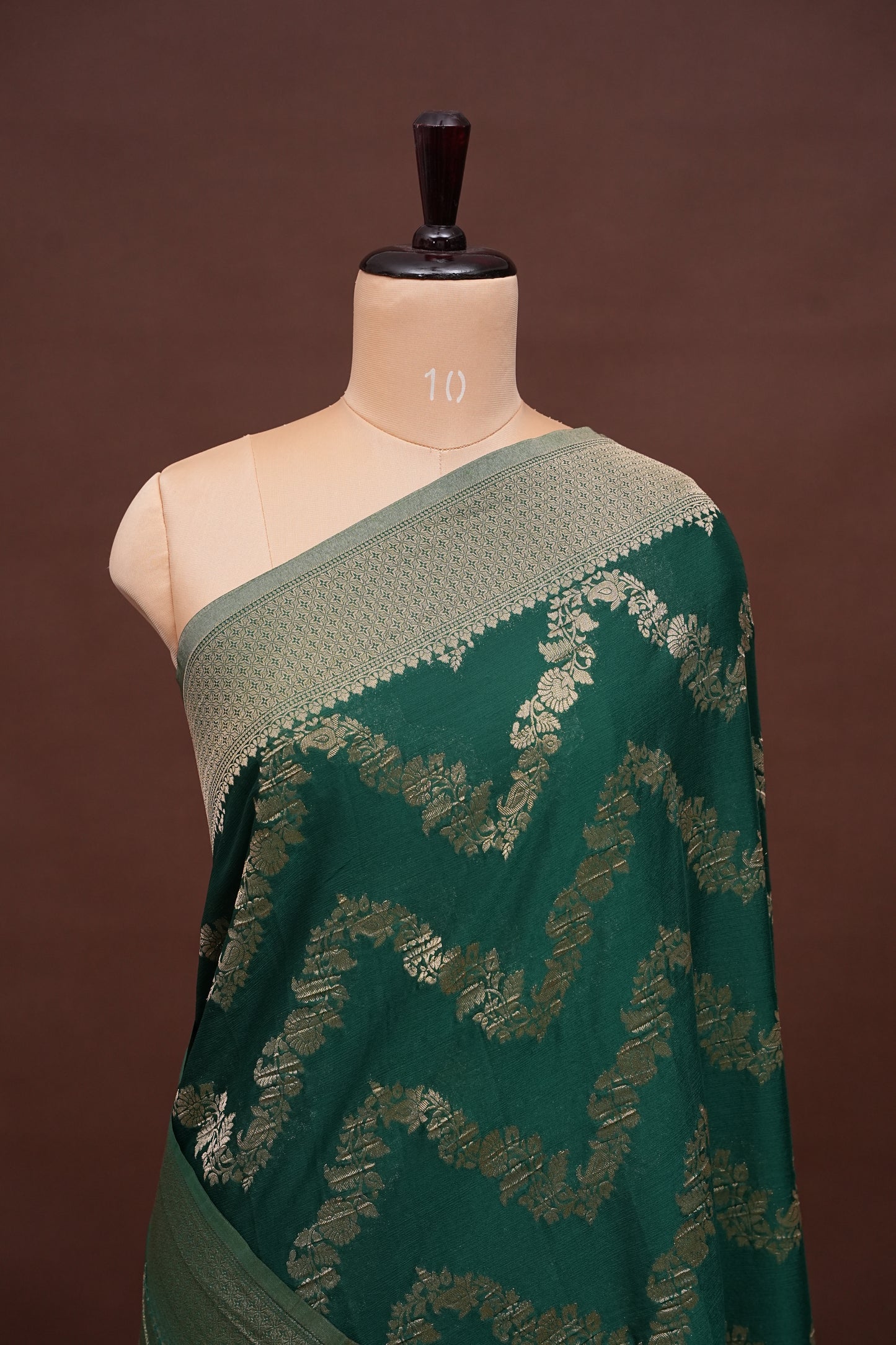Georgette Silk Banarasi Saree - Emerald Green