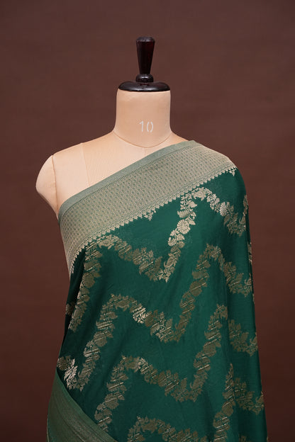 Georgette Silk Banarasi Saree - Emerald Green