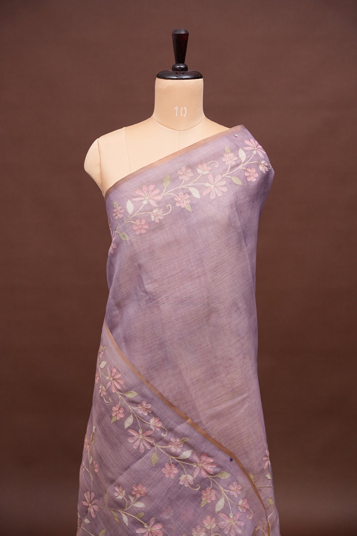 Embroidered Jute Linen Saree - Lilac