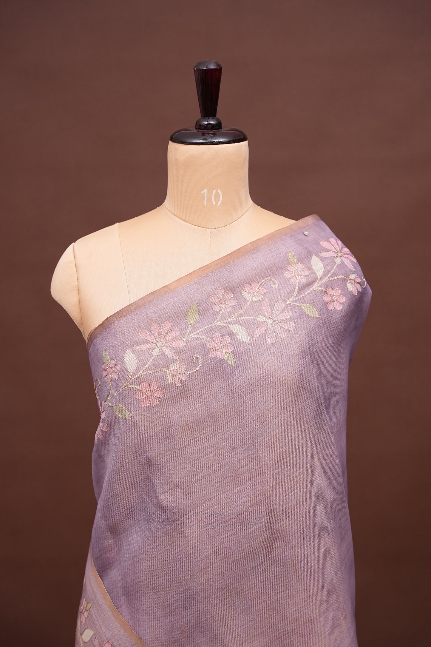 Embroidered Jute Linen Saree - Lilac