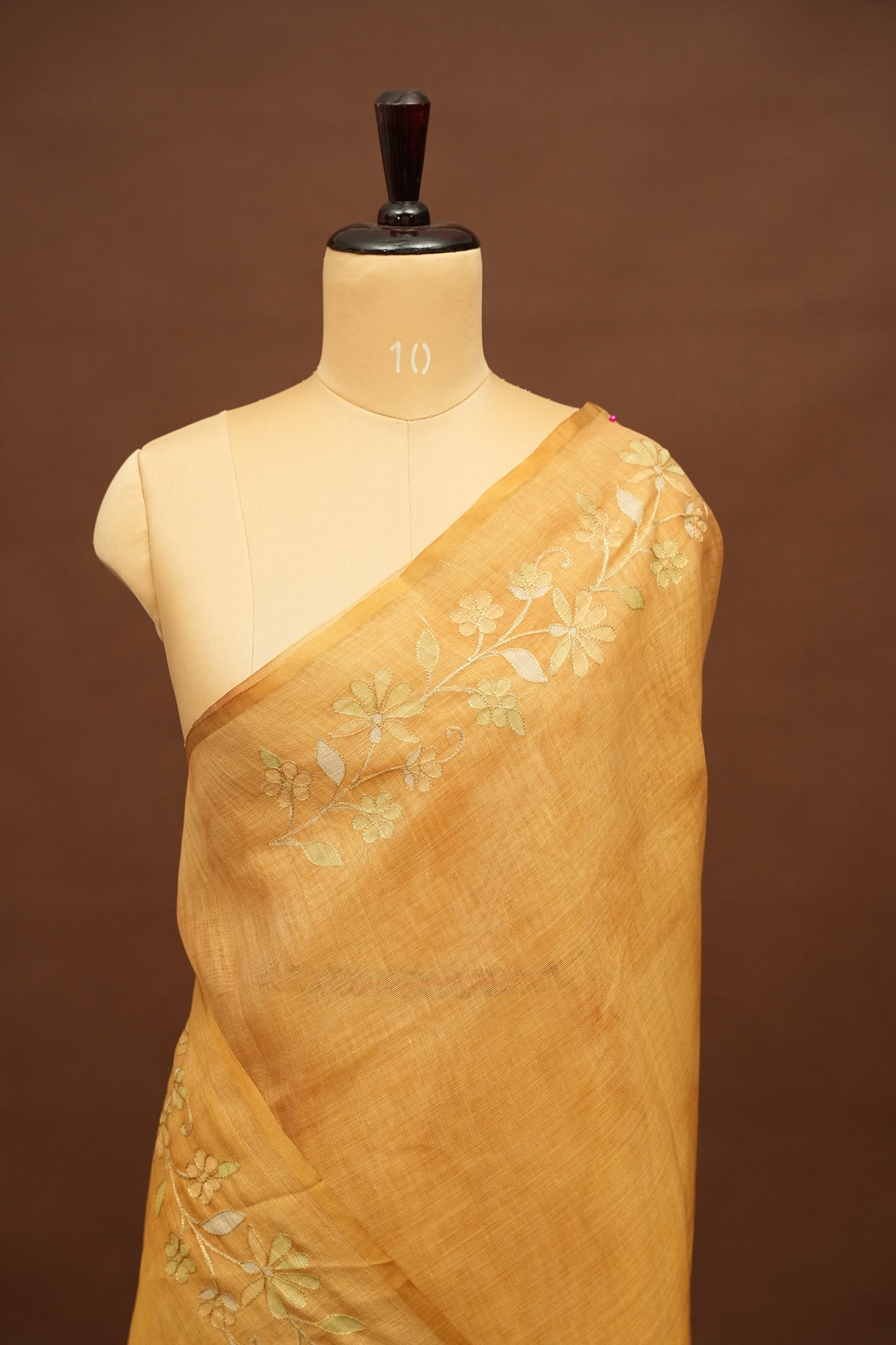 Embroidered Jute Linen Saree - Beige