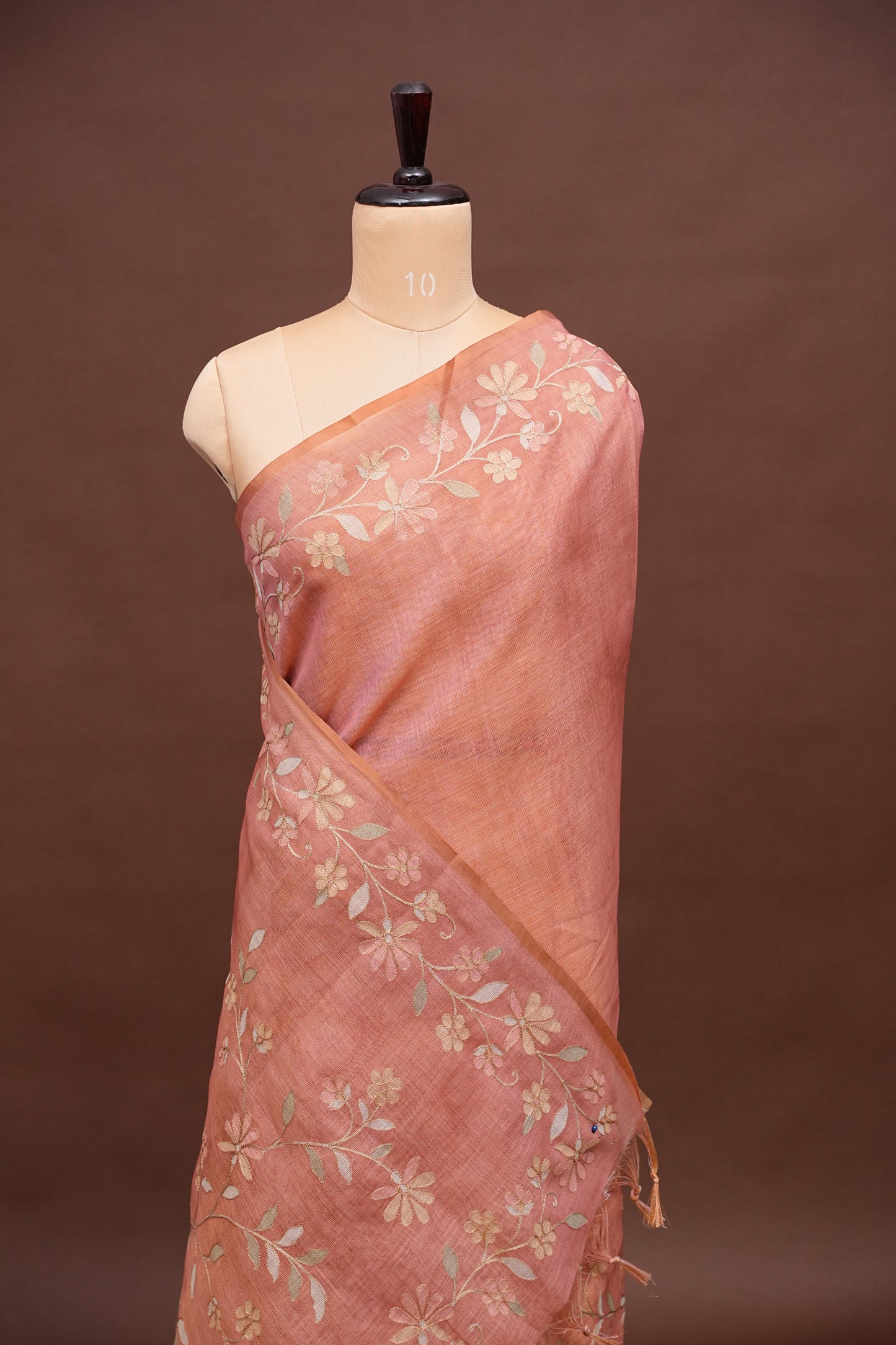 Embroidered Jute Linen Saree - Blush Pink