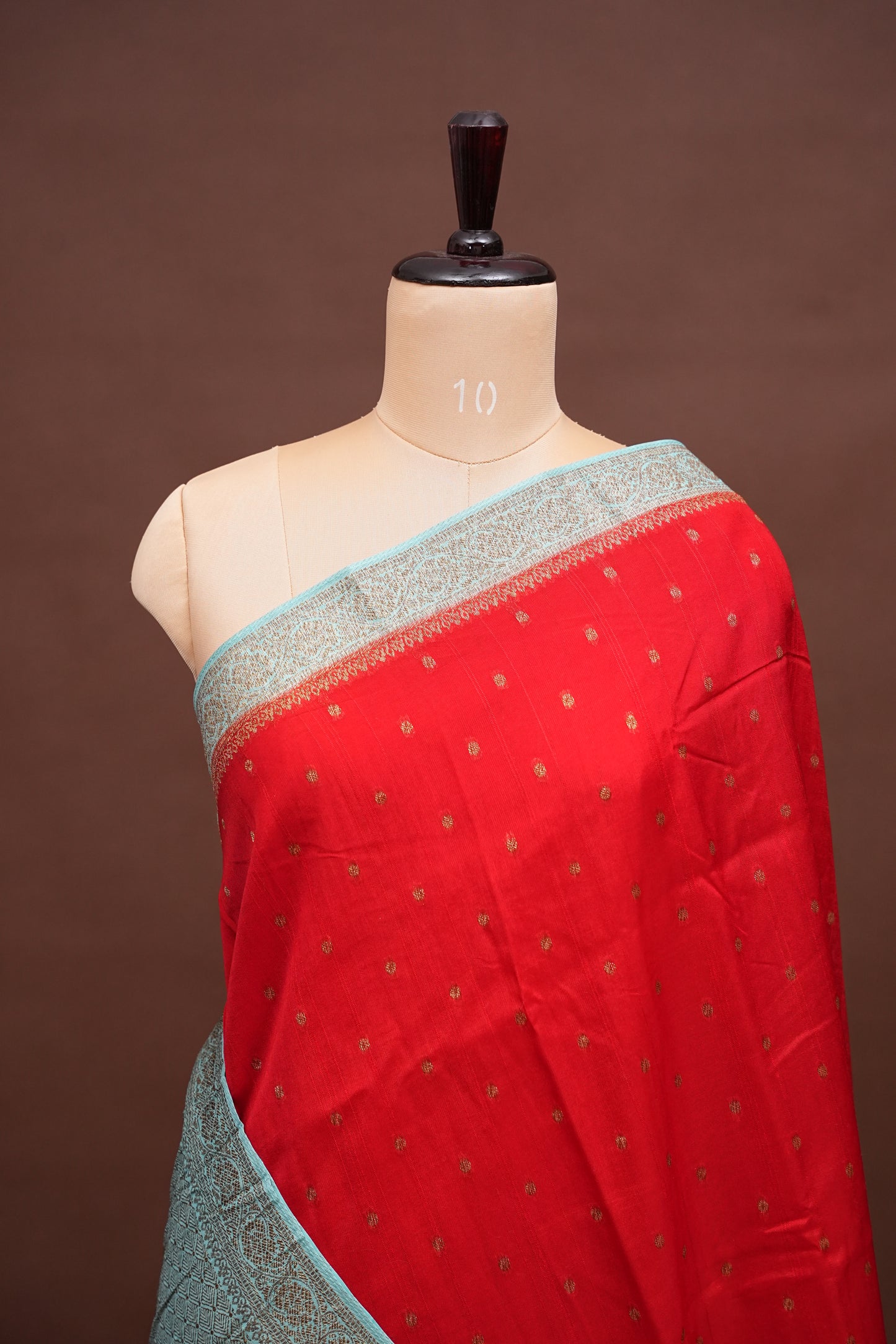 Tussar Banarasi Raw Silk Saree – Red & Sea Green with Zari Border