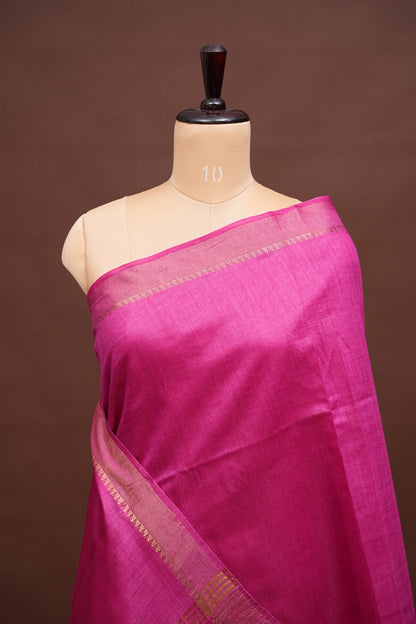 Plain Pure Tussar Silk Saree - Pink