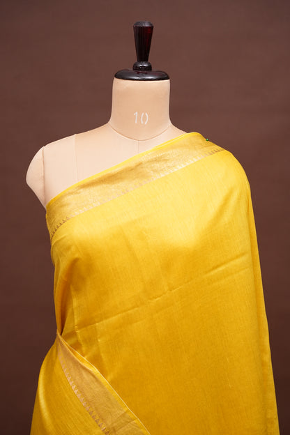Plain Pure Tussar Silk Saree - Yellow