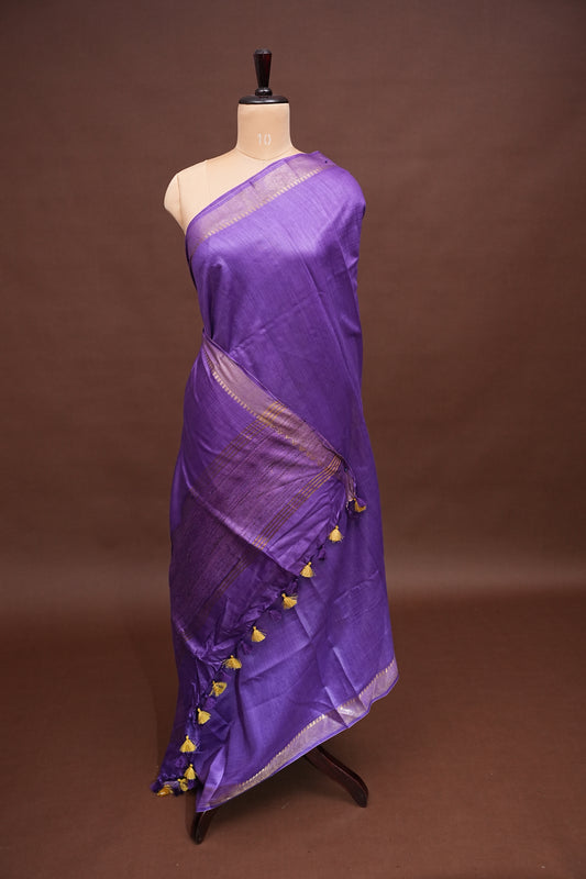 Plain Pure Tussar Silk Saree - Purple