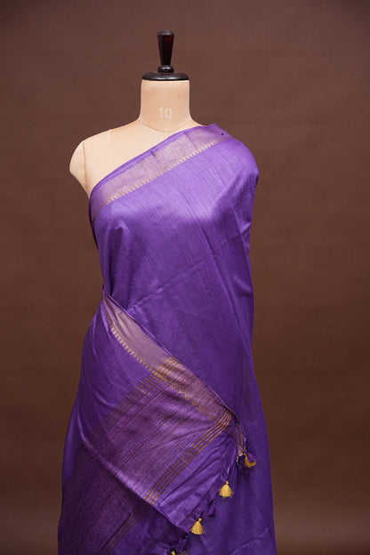 Plain Pure Tussar Silk Saree - Purple