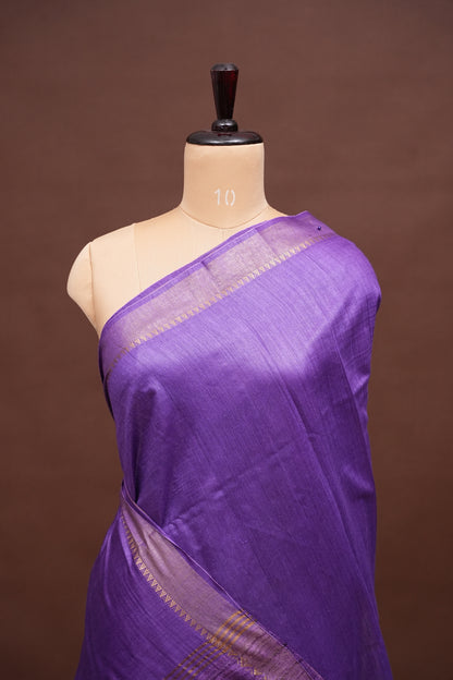 Plain Pure Tussar Silk Saree - Purple