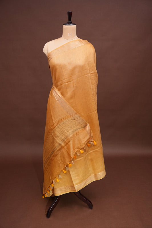 Plain Pure Tussar Silk Saree - Beige