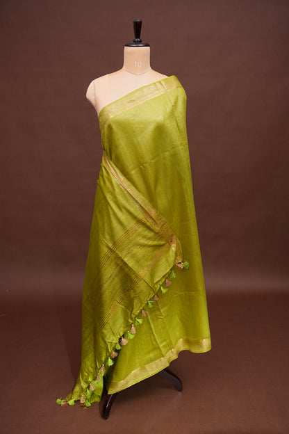 Plain Pure Tussar Silk Saree - Green