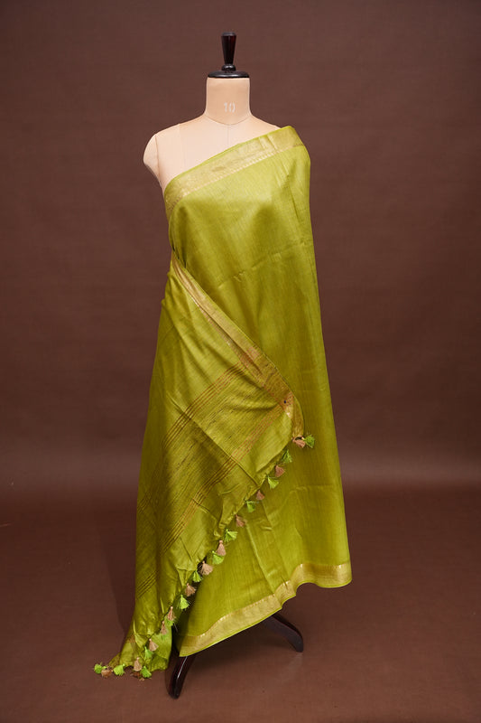 Plain Pure Tussar Silk Saree - Green