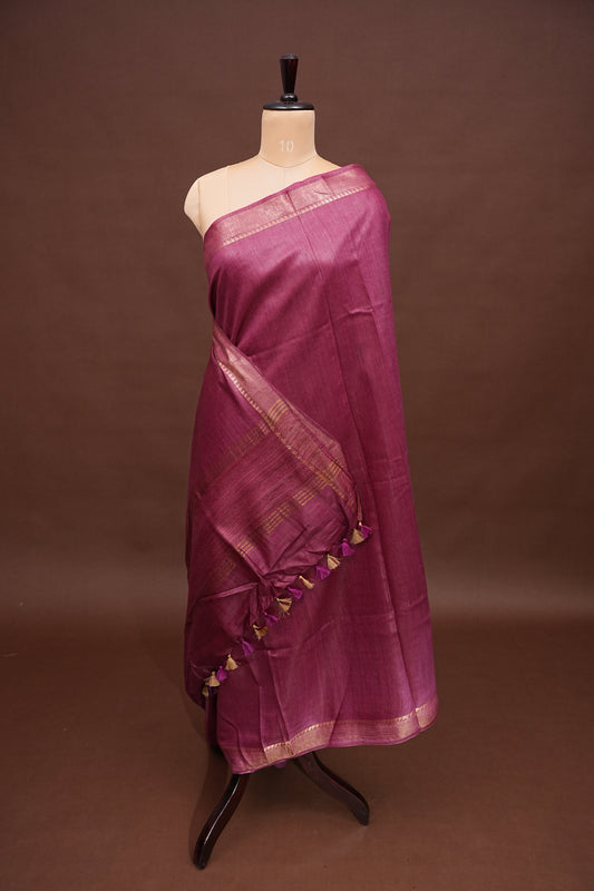 Plain Pure Tussar Silk Saree - Wine