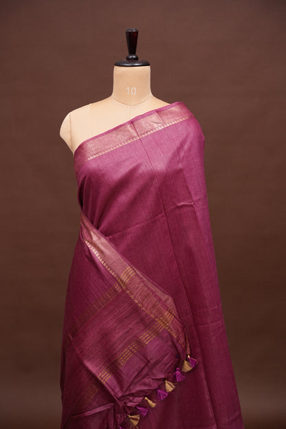 Plain Pure Tussar Silk Saree - Wine