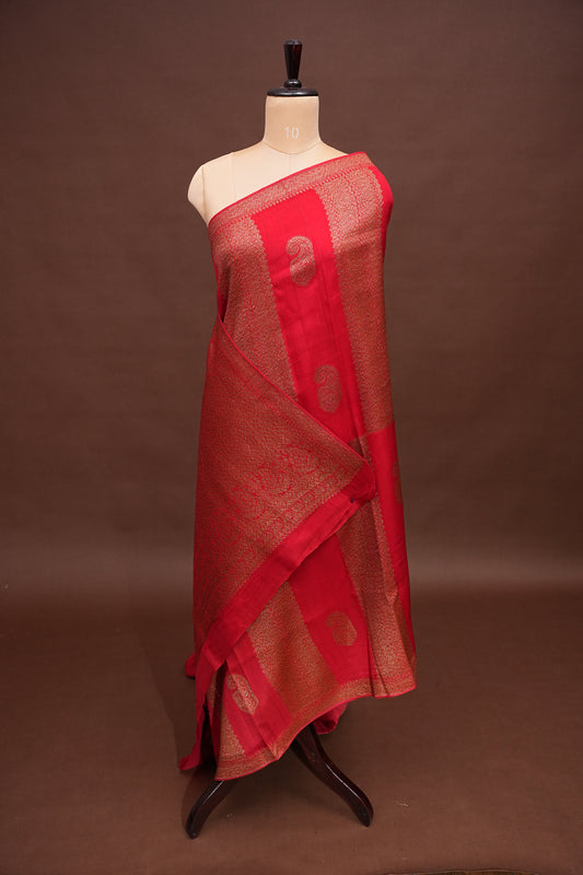 Tussar Banarasi Raw Silk Saree – Regal Red with Gold Mango Buttis