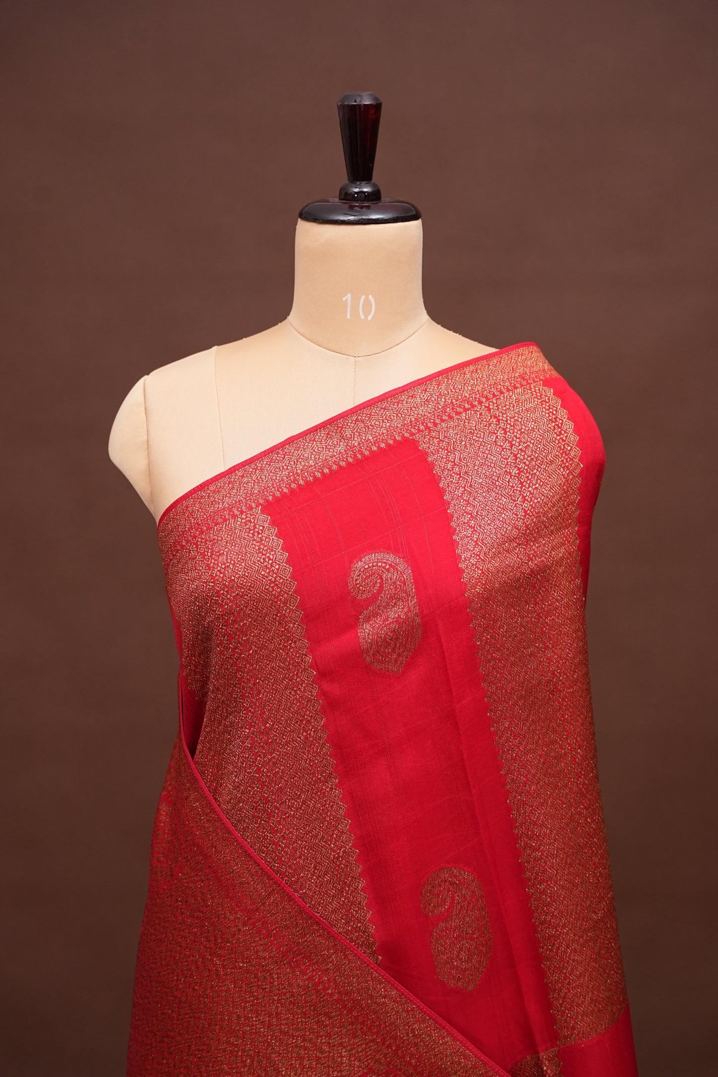 Tussar Banarasi Raw Silk Saree – Regal Red with Gold Mango Buttis