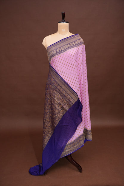 Pure Khadi Georgette Banarasi Saree - Pink & Purple