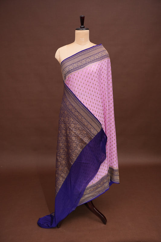 Pure Khadi Georgette Banarasi Saree - Pink & Purple