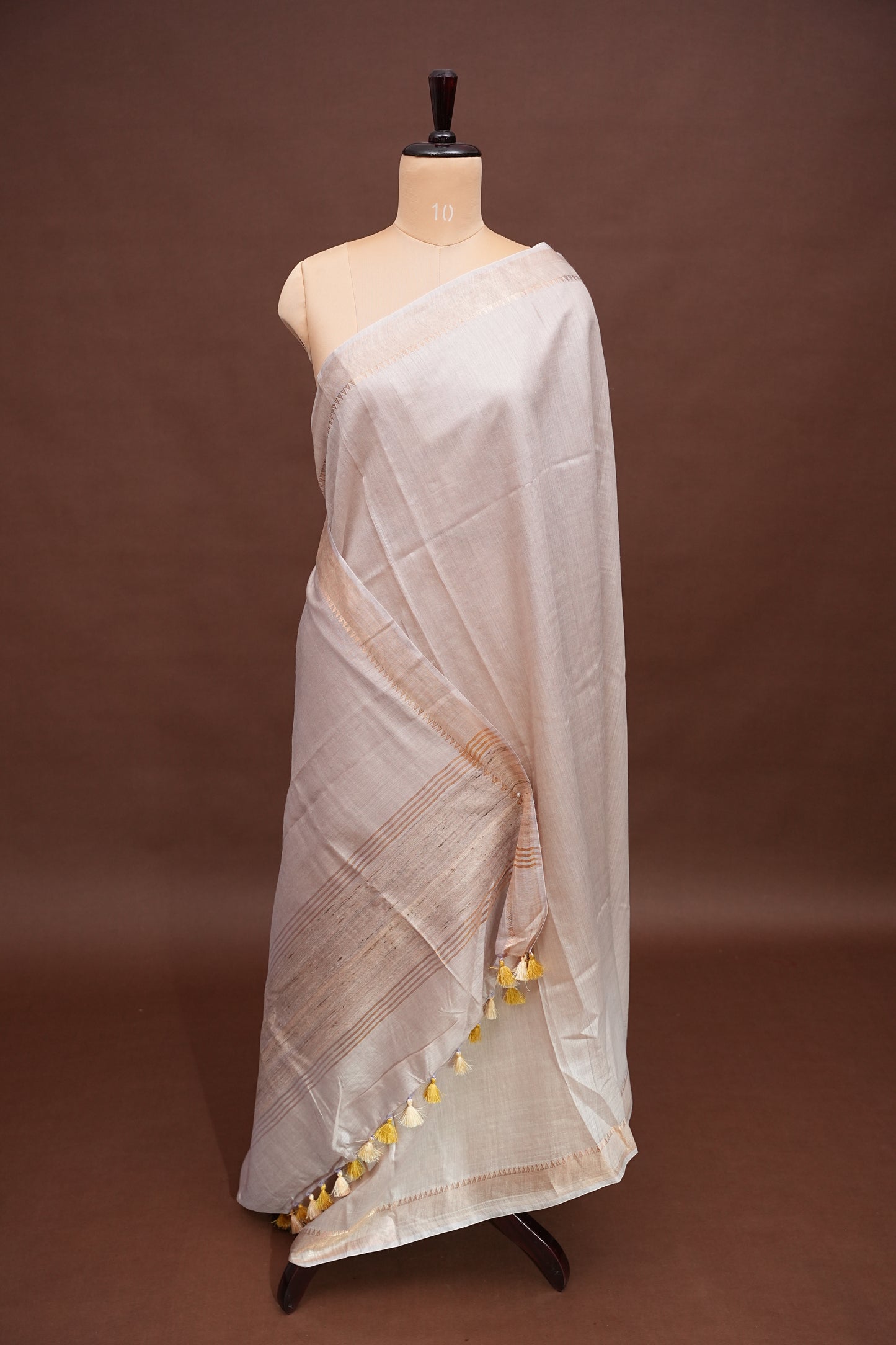 Plain Pure Tussar Silk Saree - Half White