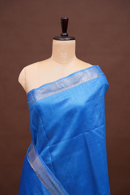 Plain Pure Tussar Silk Saree - Blue