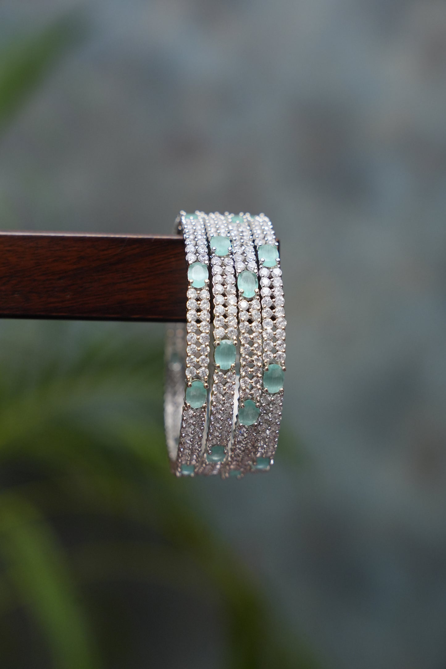 Mint Green & White AD Stone Silver Bangles – Set of 4