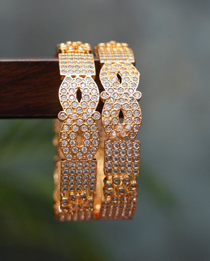 Antique Gold Plated Premium White Stone Studded Bangle Jewellery - Set of 2
