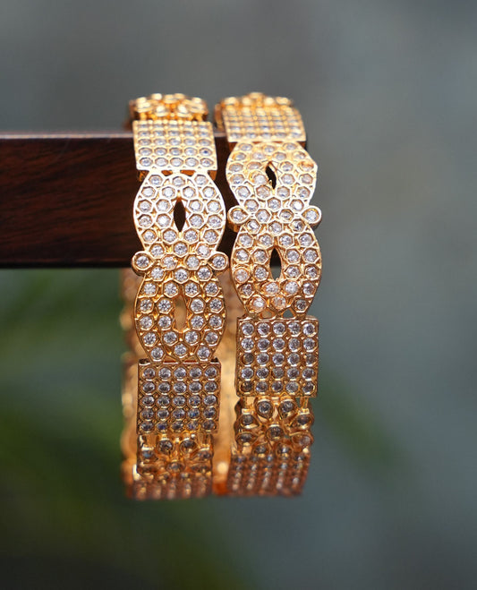 Antique Gold Plated Premium White Stone Studded Bangle Jewellery - Set of 2