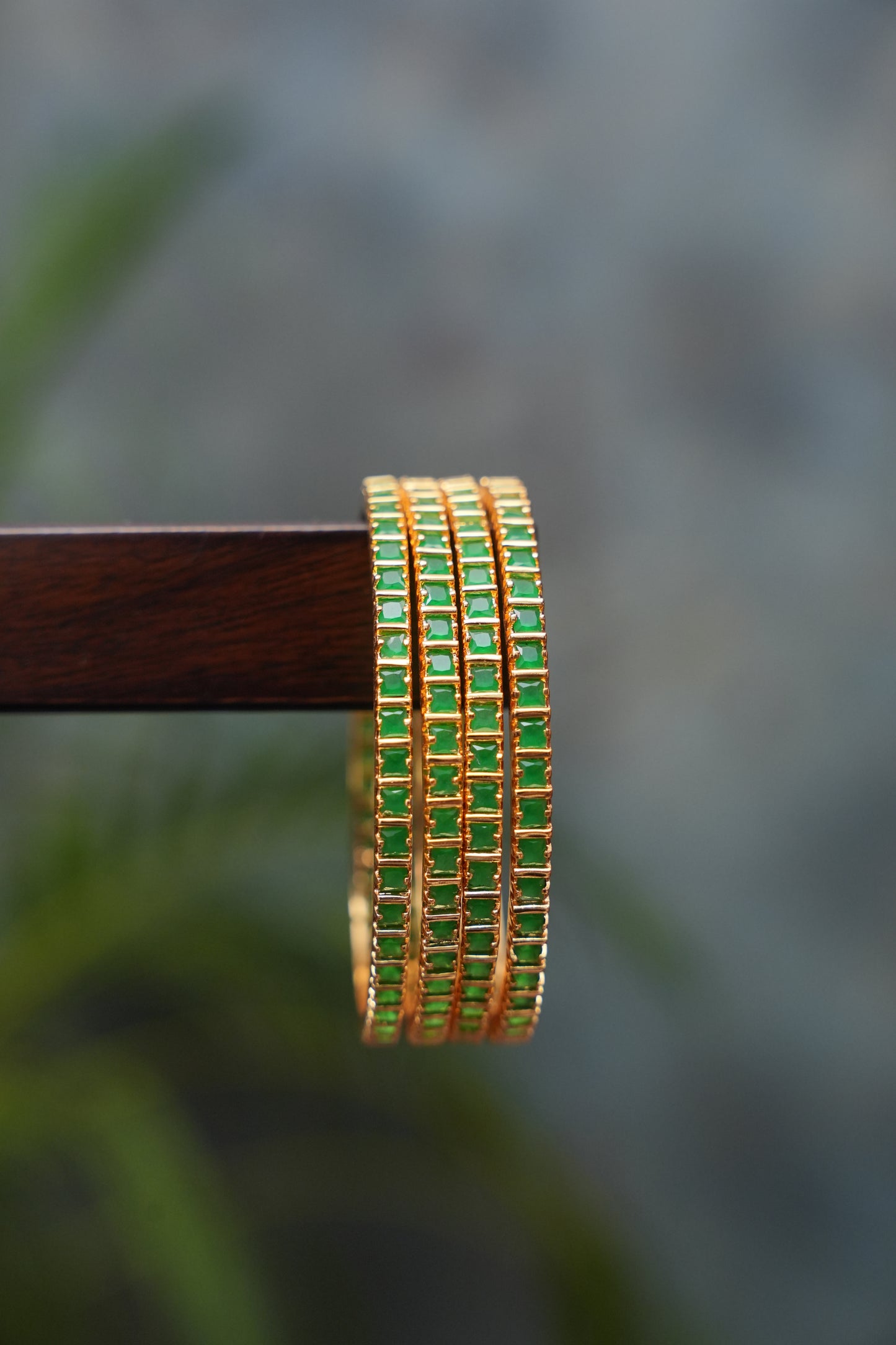 Antique Gold Plated Emerald Green Bangles in Premium Quality - Set of 4 (Size 2.6)
