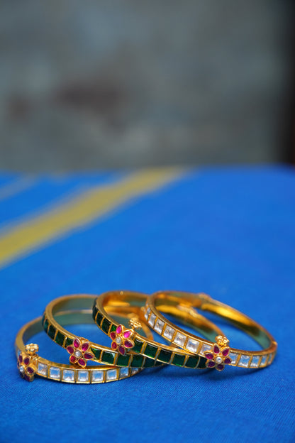 Antique Gold-Plated Kundan Bangles Premium Top Notch Heavy Quality - Set of 2