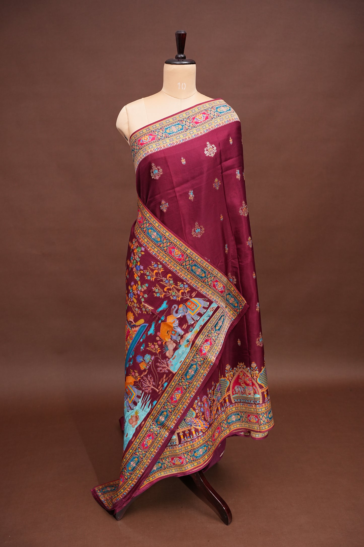 Kashmiri Pashmina Story Telling Saree - Maroon