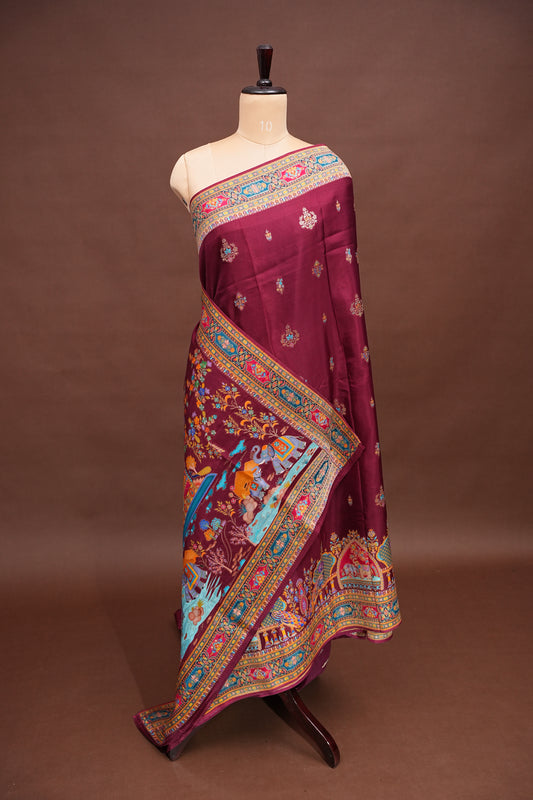 Kashmiri Pashmina Story Telling Saree - Maroon
