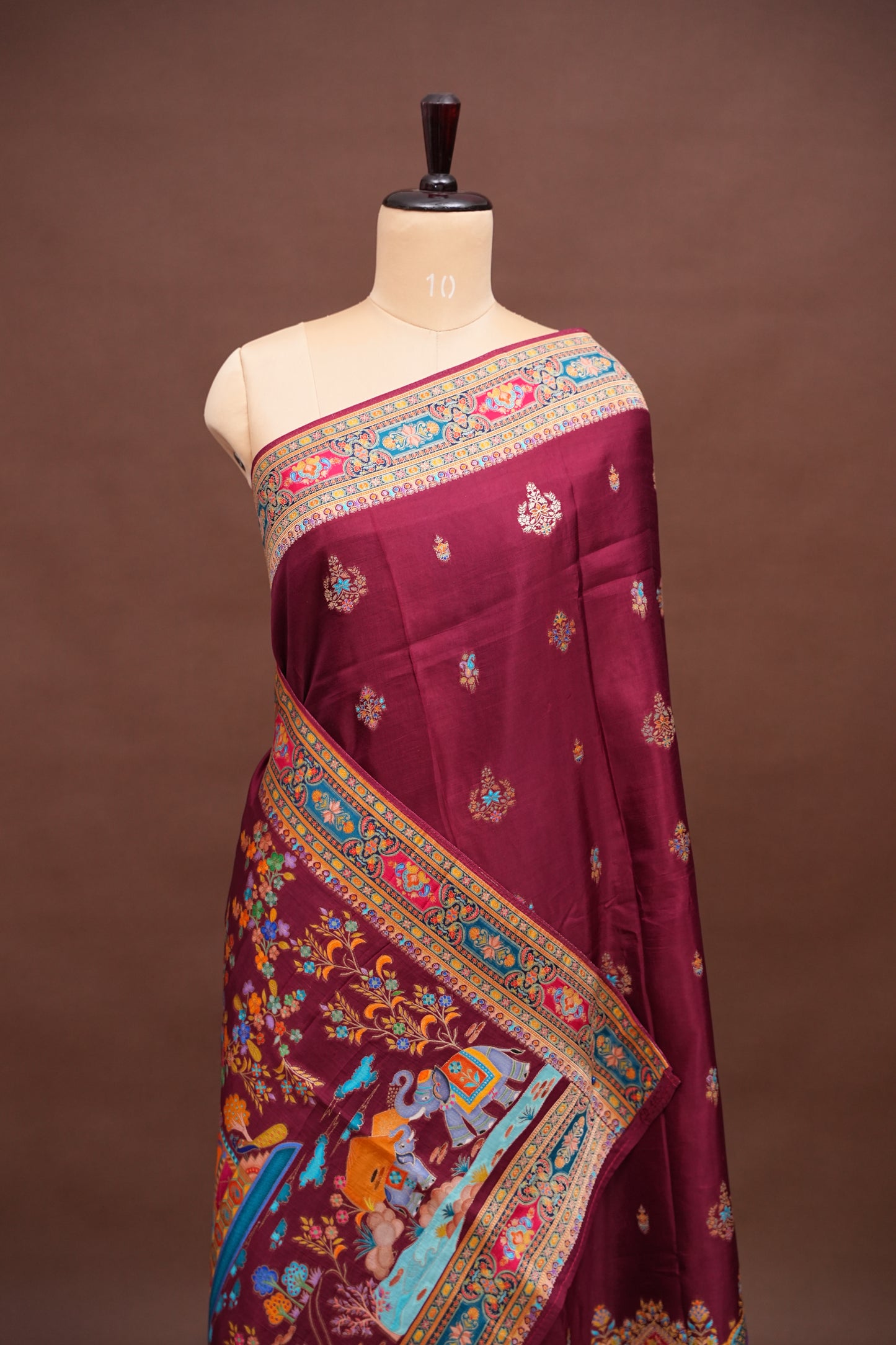 Kashmiri Pashmina Story Telling Saree - Maroon
