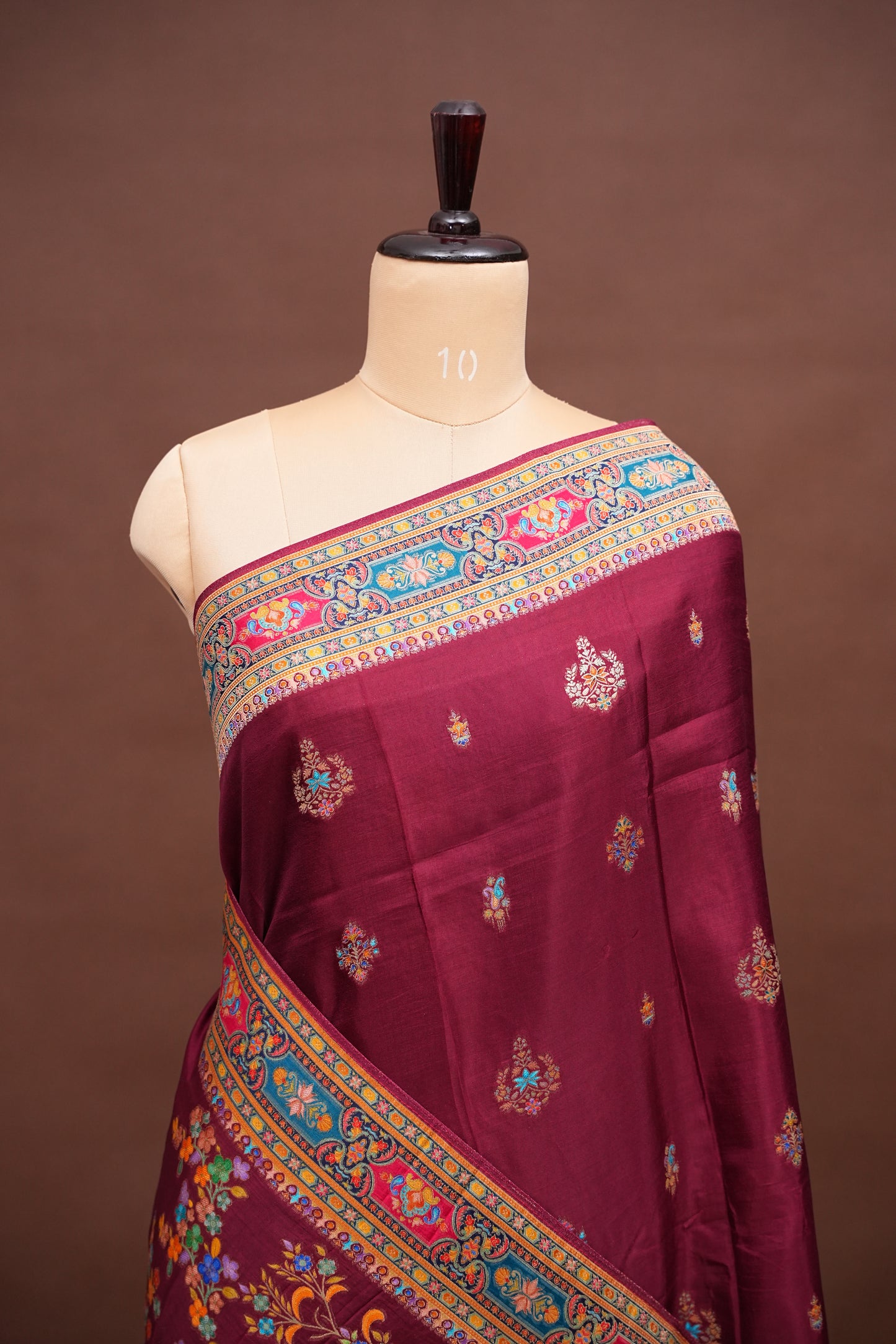Kashmiri Pashmina Story Telling Saree - Maroon