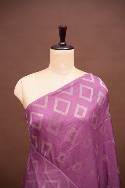 Tussar Banarasi Raw Silk Saree with Geometric Silver Weaving – Onion Pink