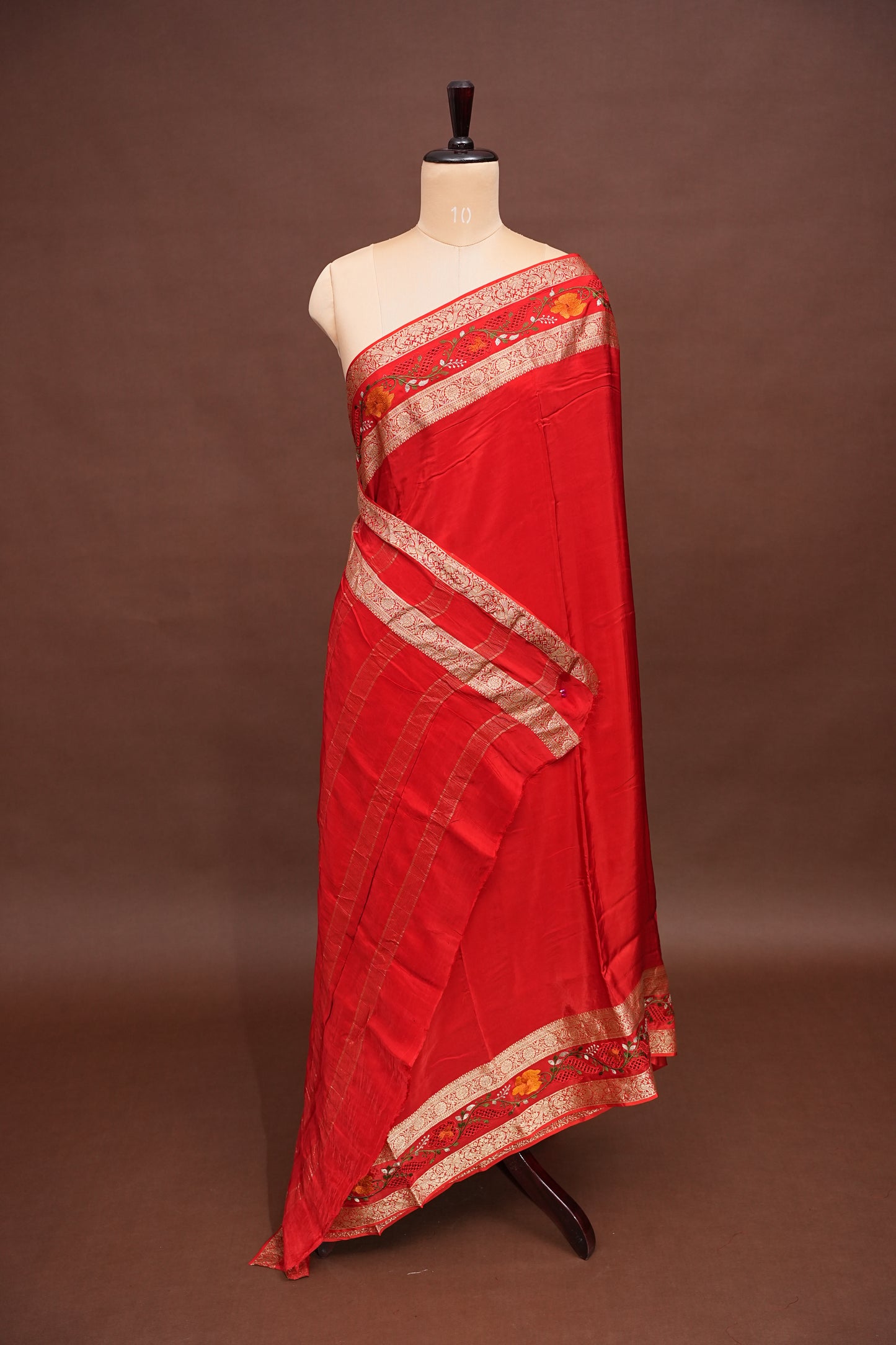 Crepe Silk Saree with Embroidered Border - Red