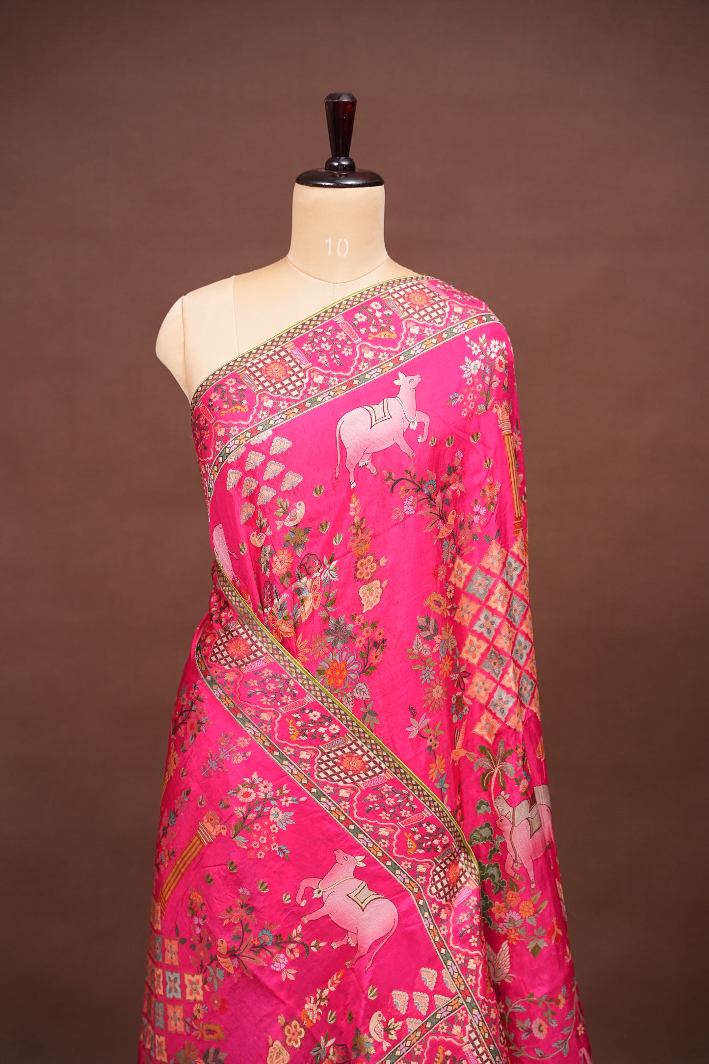 Kashmiri Pashmina Story Telling Saree - Hot Pink
