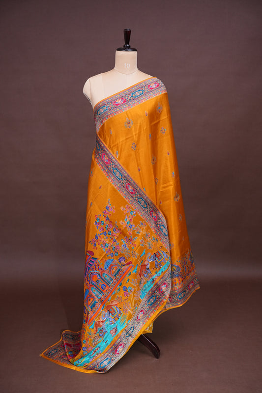 Kashmiri Pashmina Story Telling Saree - Mustard Yellow