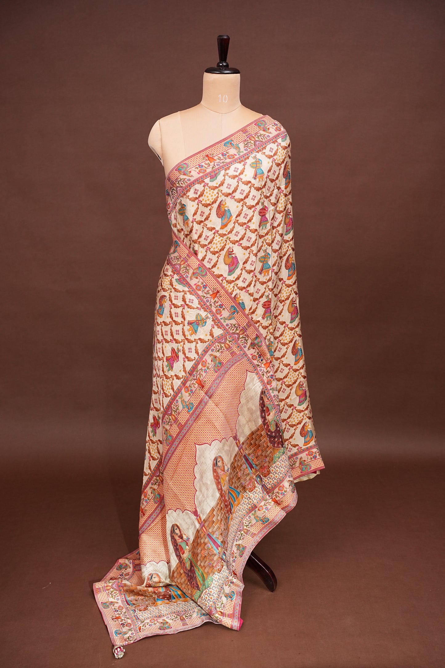 Kashmiri Pashmina Story Telling Saree - Ivory