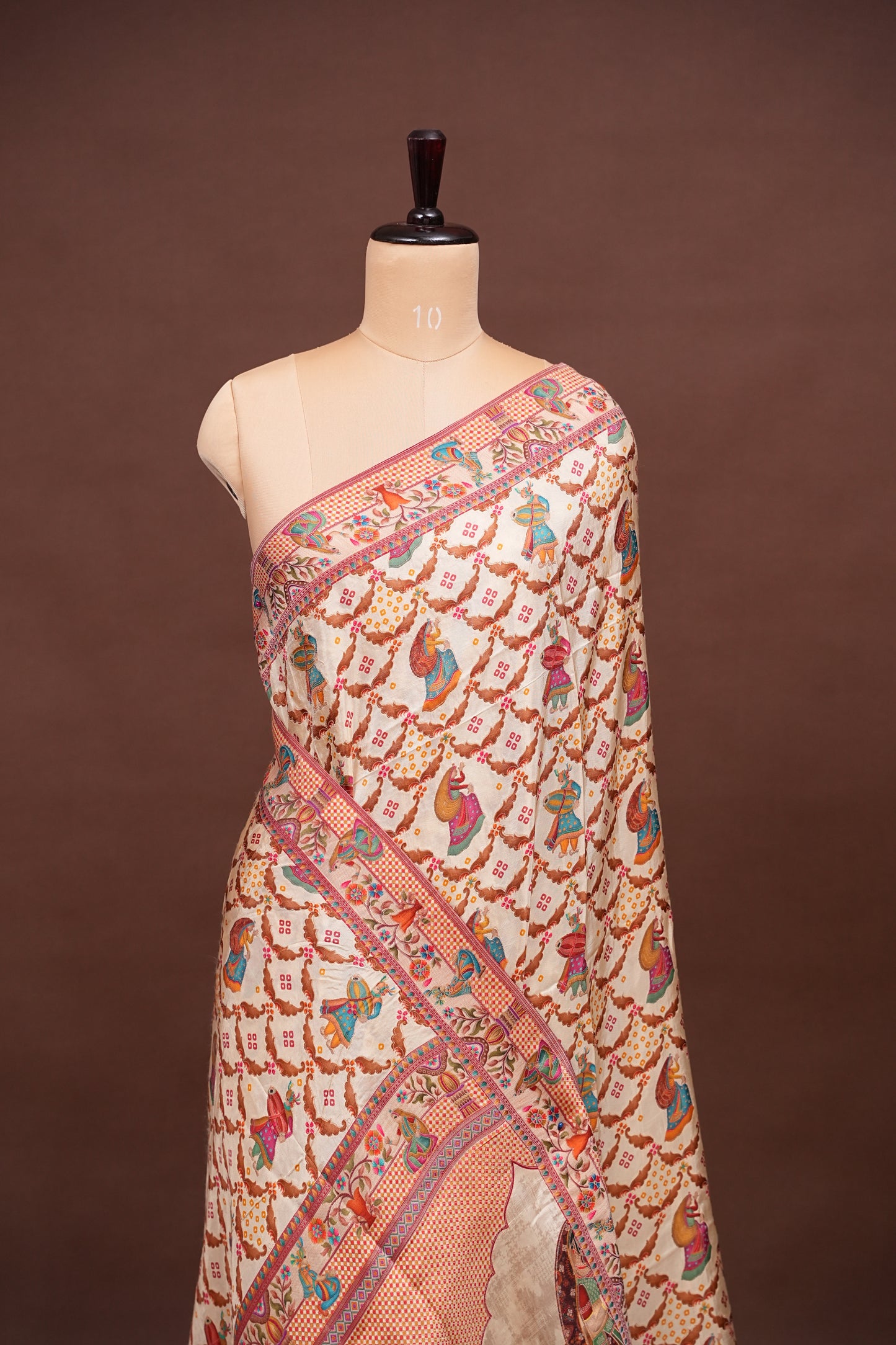 Kashmiri Pashmina Story Telling Saree - Ivory