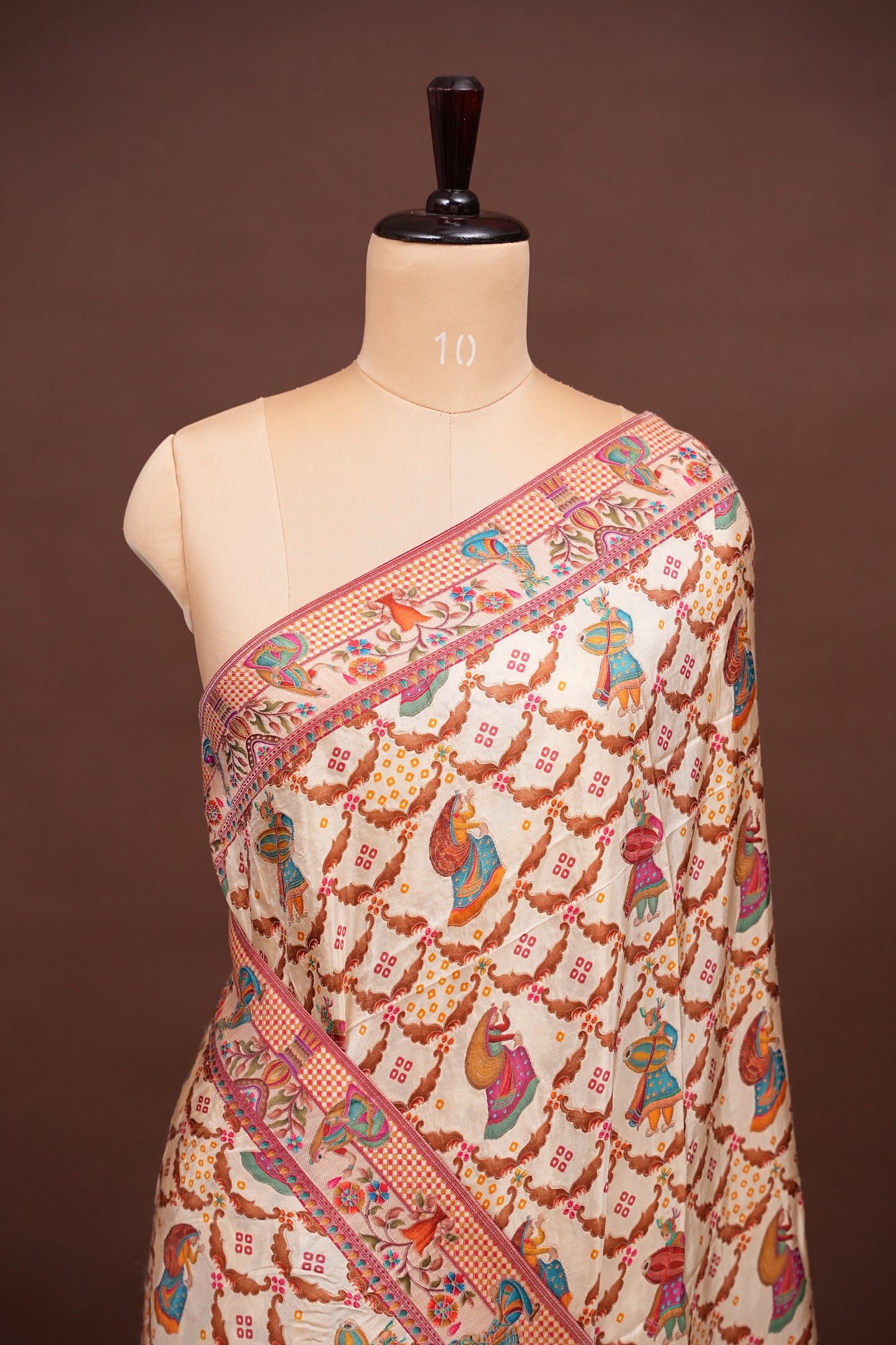 Kashmiri Pashmina Story Telling Saree - Ivory