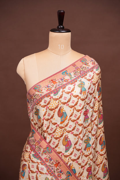Kashmiri Pashmina Story Telling Saree - Ivory