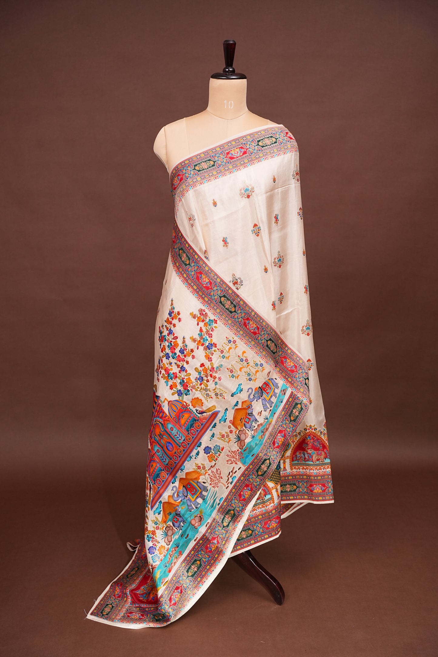 Kashmiri Pashmina Story Telling Saree - Ivory