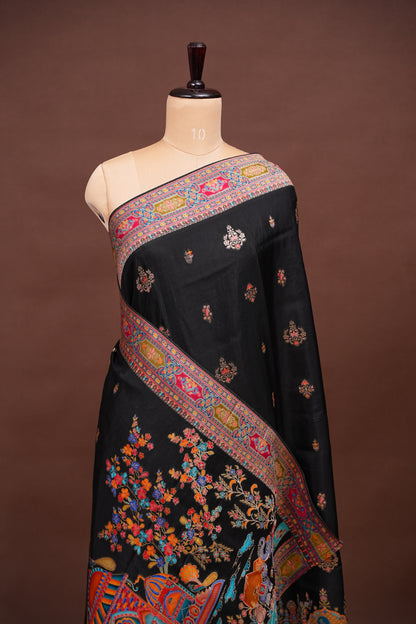 Kashmiri Pashmina Story Telling Saree - Black