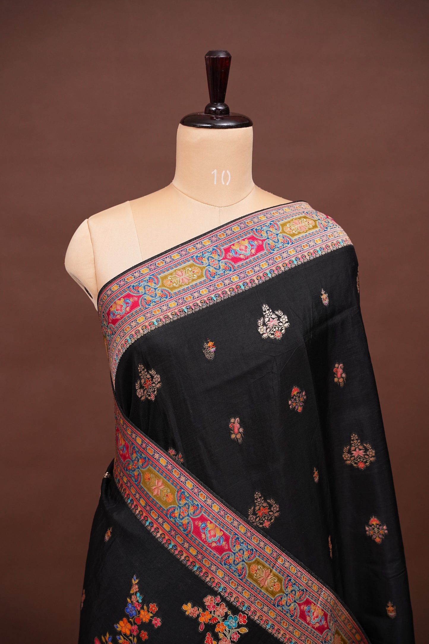 Kashmiri Pashmina Story Telling Saree - Black